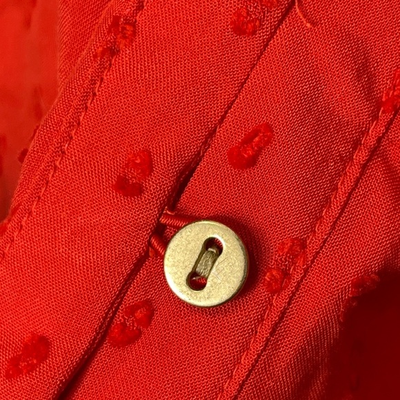NWT Loft Clip Ruffle Button Blouse Red Orange Boho Size XL Ruffle Sleeves - Picture 8 of 12